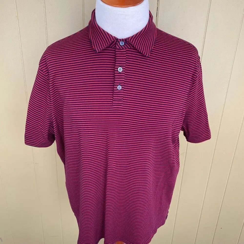 Goodfellow & Co men XXL short sleeve 3 button stripe casual polo shirt red black
